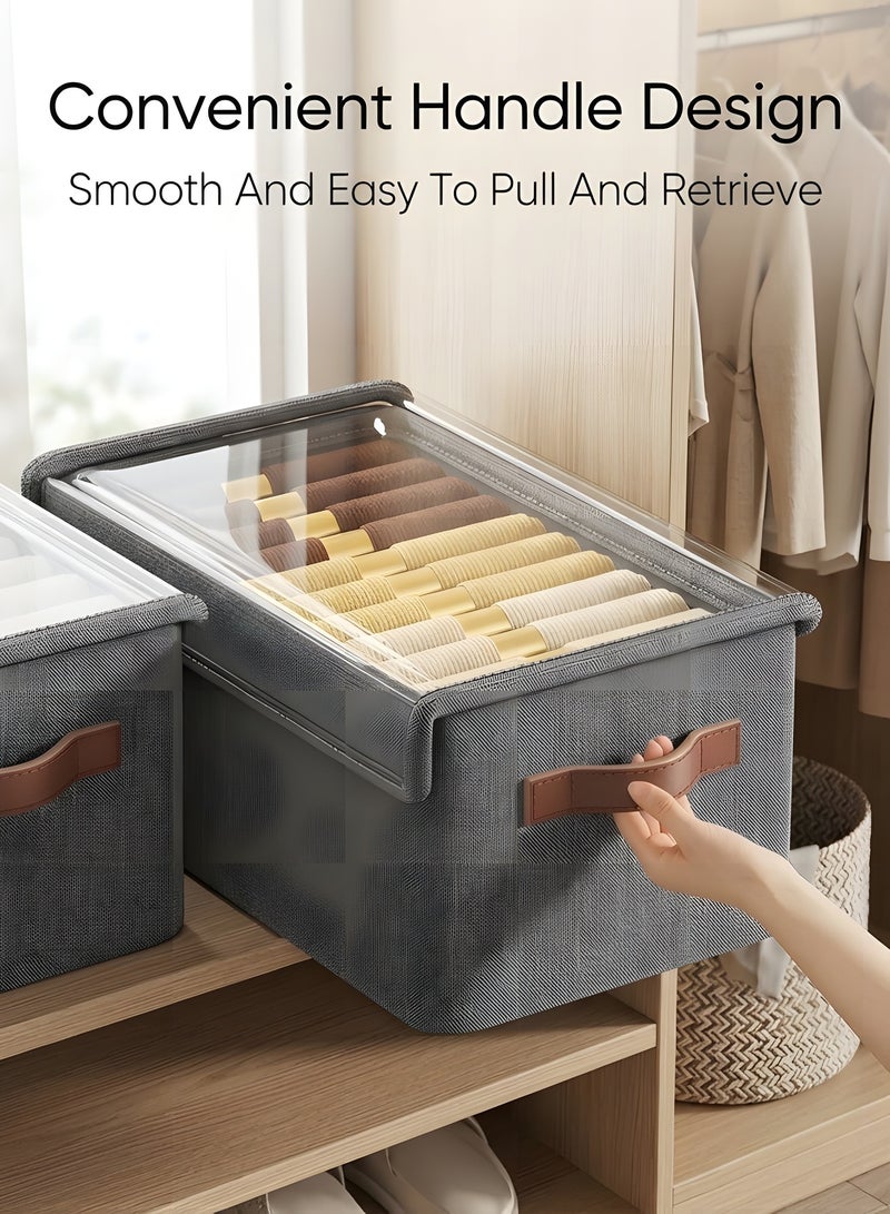 Beauenty 3 Piece Cloth Storage Box, Foldable Closet Drawer Storage Box with Transparent Cover and Handle, Drawer Organizers for Clothes, Jeans, T-Shirt (47x28x20cm) - Image 5