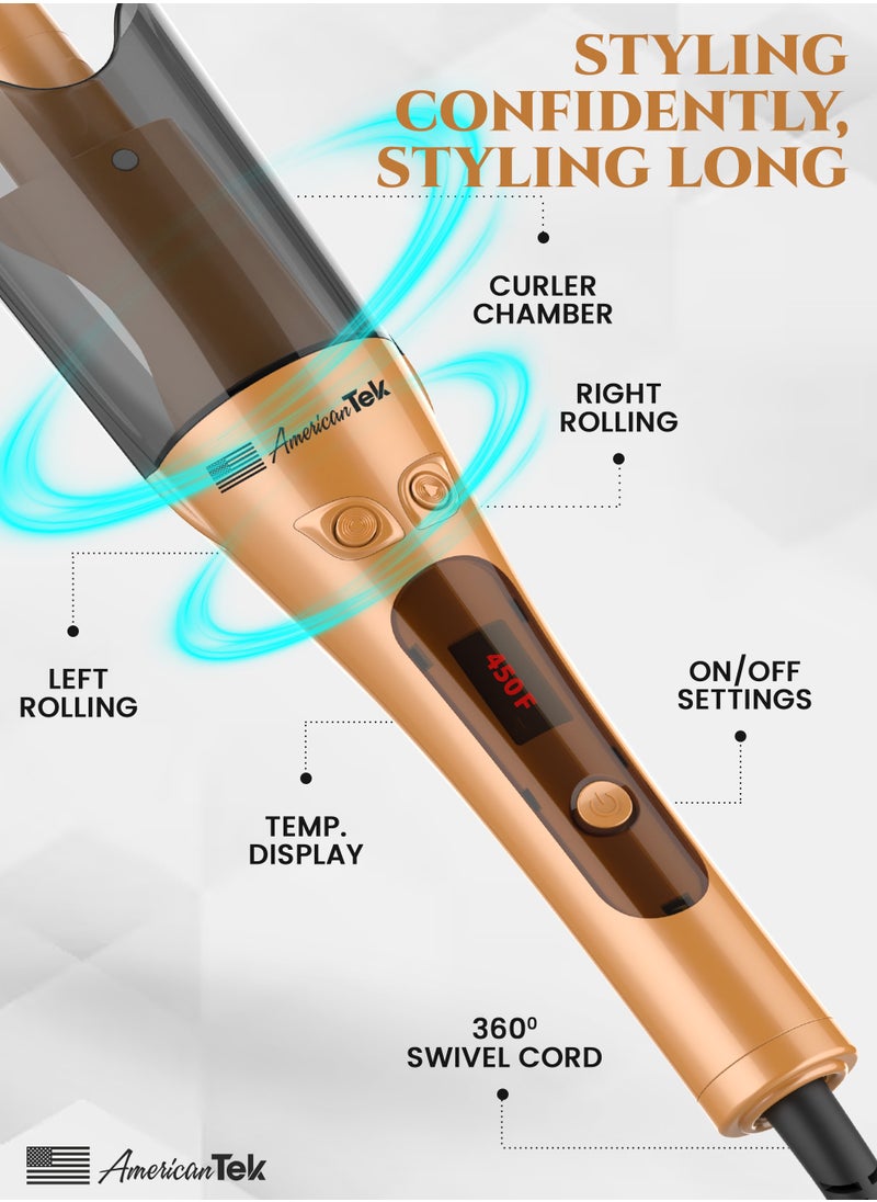 American Tek - Automatic Curling Iorn Wand- Auto Curler With 4 Temperatures, 3 Timers And LCD Display - Gold - Image 1