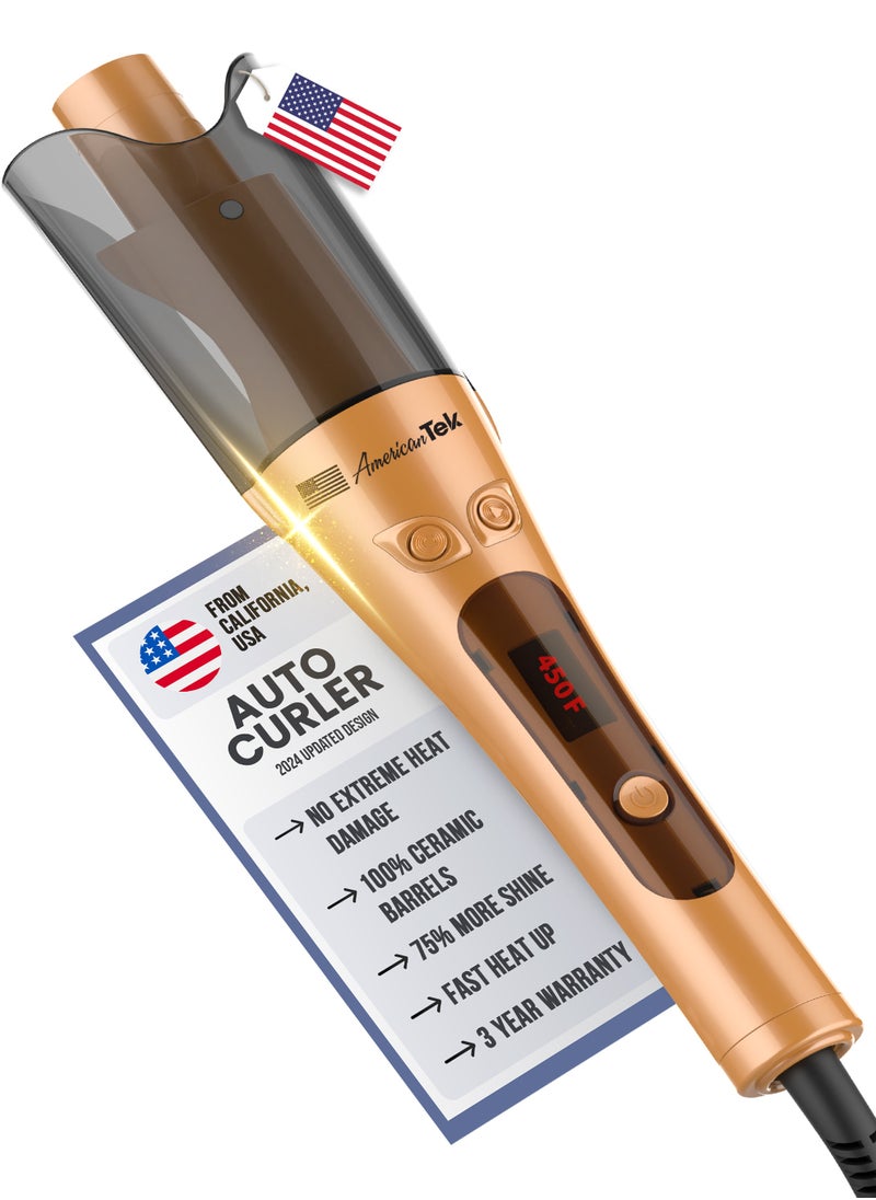American Tek - Automatic Curling Iorn Wand- Auto Curler With 4 Temperatures, 3 Timers And LCD Display - Gold - Image 1