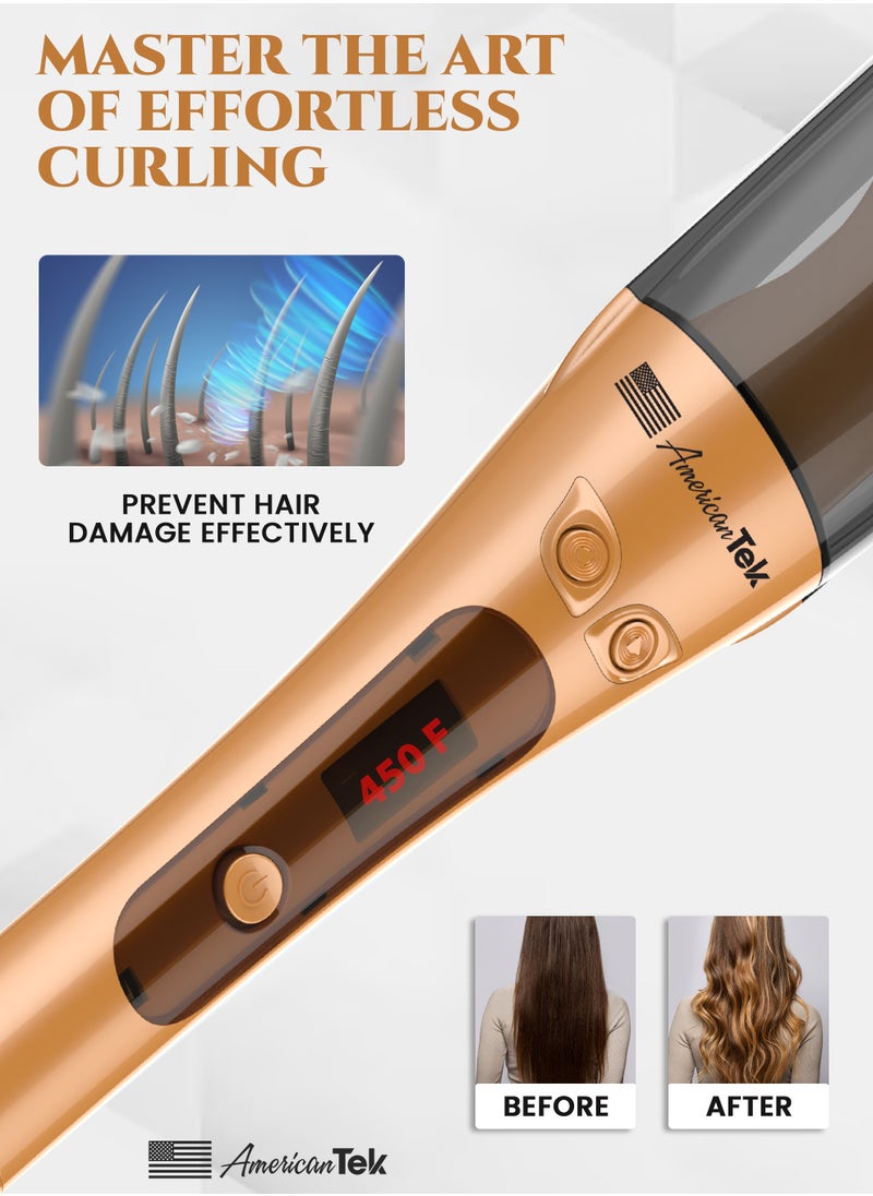 American Tek - Automatic Curling Iorn Wand- Auto Curler With 4 Temperatures, 3 Timers And LCD Display - Gold - Image 1