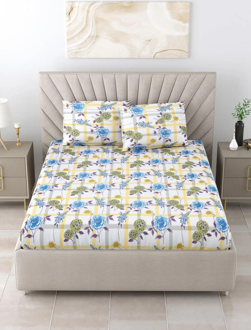 Bombay Dyeing King Size Bedsheet,164 TC 100% Cotton Bedsheet with 2 Pillow Cover, 274cm x 274cm - Diwali Collection - Ocean Mist Blue - Image 2