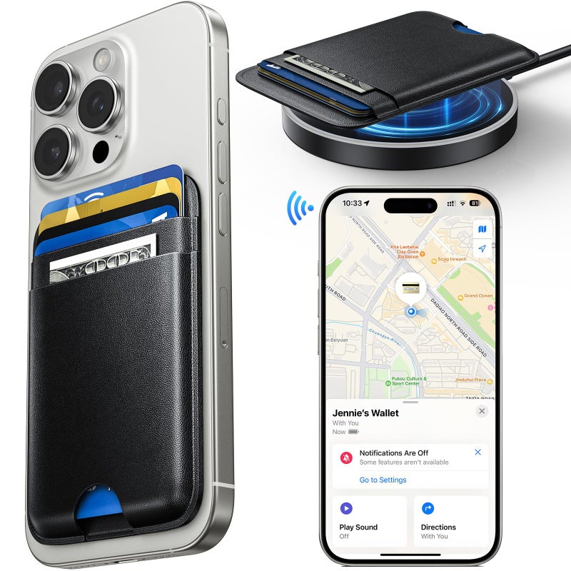 Wtuhu MagSafe Wallet with Full Find My Slim RFID-Blocking Vegan Leather Phone Wallet Portable Dual-Pocket 5 Cards Holder Strong Magnetic for iPhone 12â€“16 Series Not for 13/12 Mini (Black) - Image 2