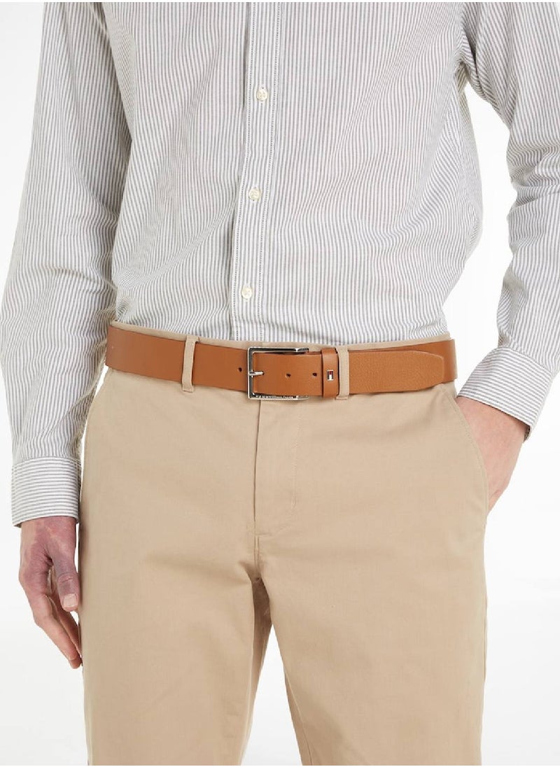 TOMMY HILFIGER Men's Square Buckle Fixed Belt -  Leather, Brown  - Image 3