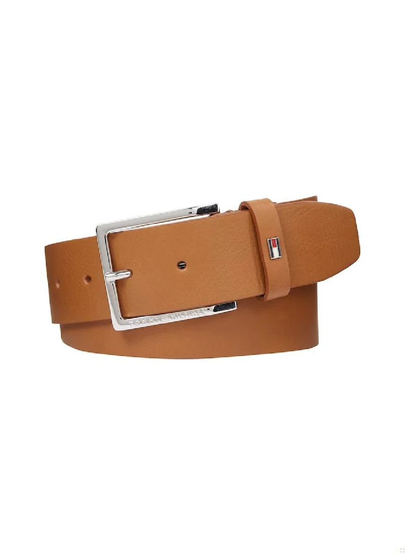 TOMMY HILFIGER Men's Square Buckle Fixed Belt -  Leather, Brown