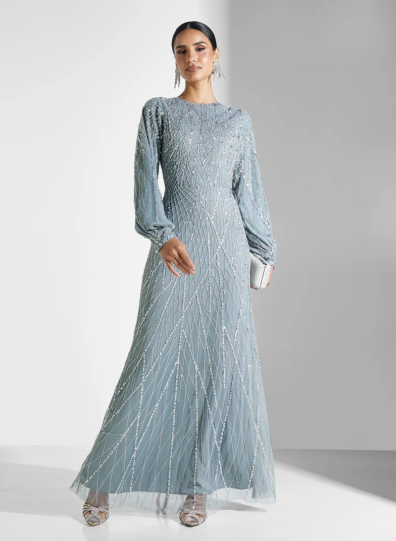 MARYISA Embellished Sequins Maxi Dress