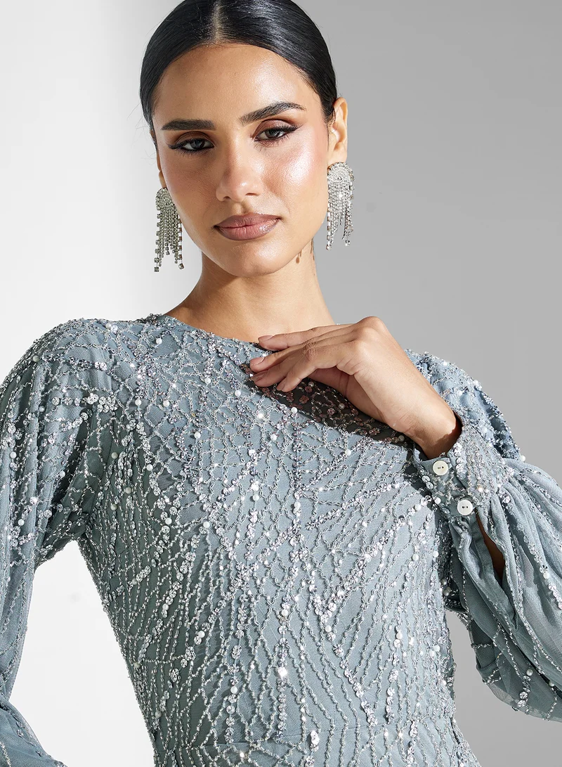 MARYISA Embellished Sequins Maxi Dress