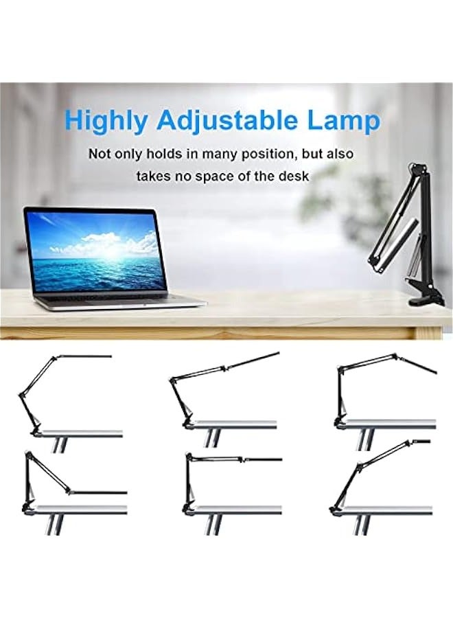 MIXDE Modern LED Desk Lamp with Clamp - 3 Lighting Modes, 10 Brightness Levels - Eye-Caring Reading Lamp for Home Office - 360 Degree Rotation with Memory Function - 12W, Black - Image 3