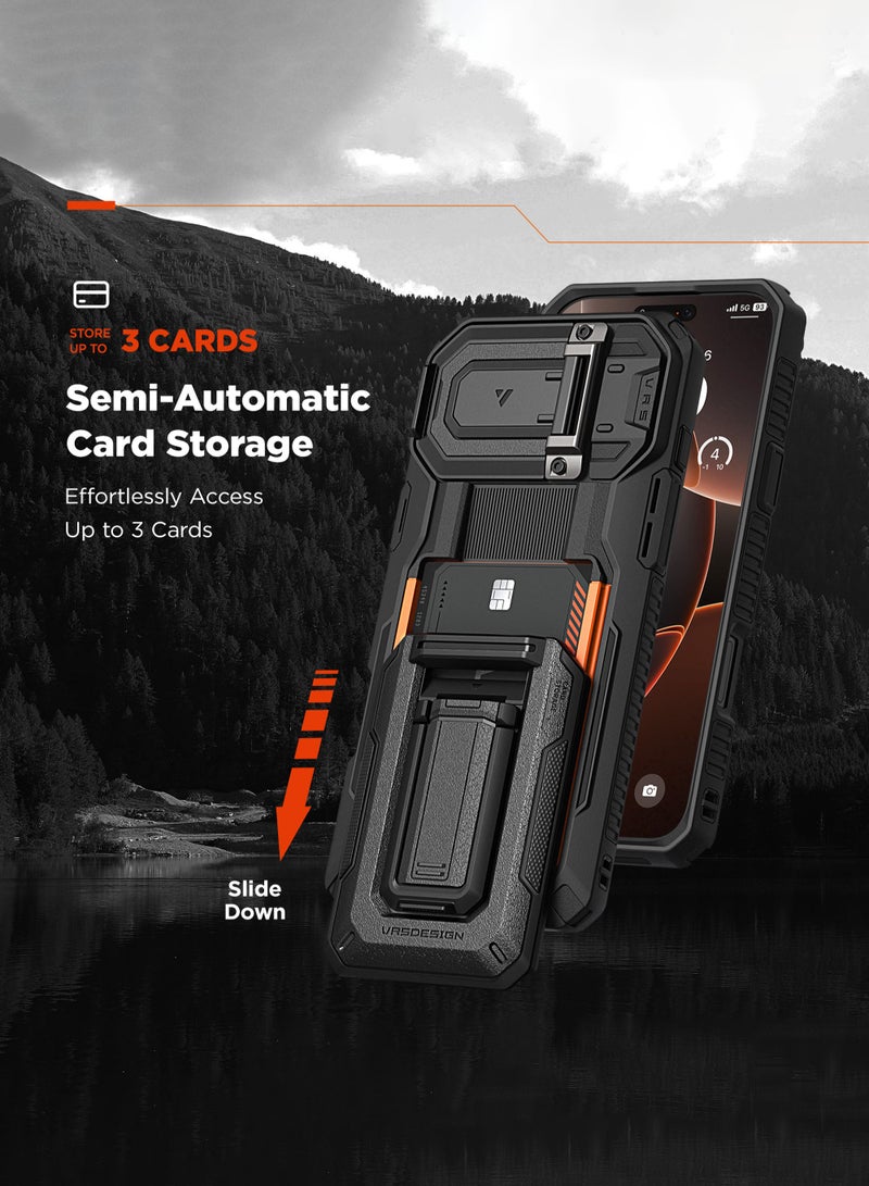 VRS Design D-Wallet Origin iPhone 16 Case Cover Wallet with Semi Automatic Credit Card Holder Slot [3 Cards] & Camera Lens Protector Kickstand - Black  - Image 5