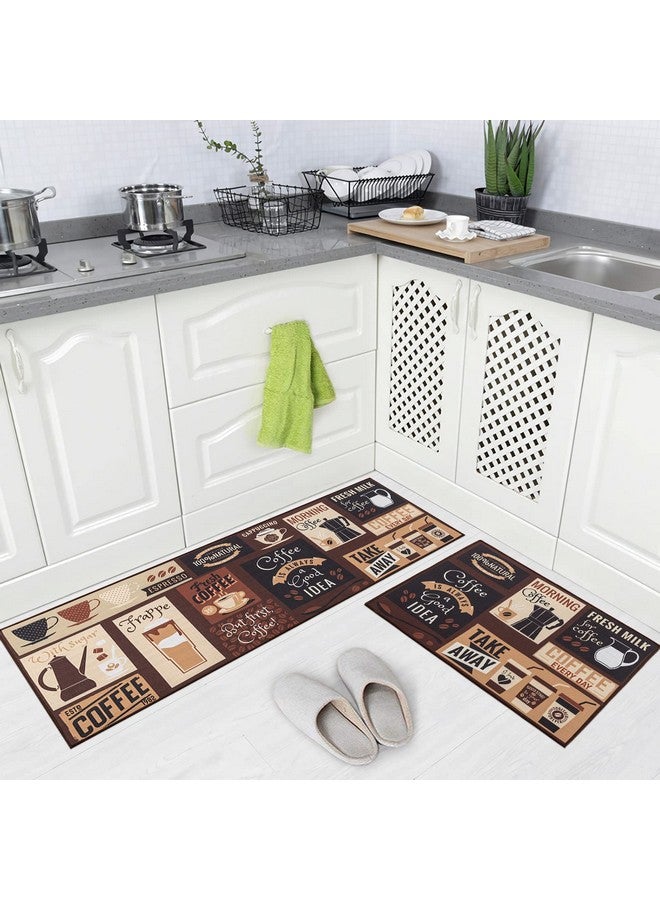 Carvapet 2 Piece Non-Slip Backing Mat Throw/Runner Rug For Kitchen Doormat Cafe Design (17"X48"+17"X24") - Image 1