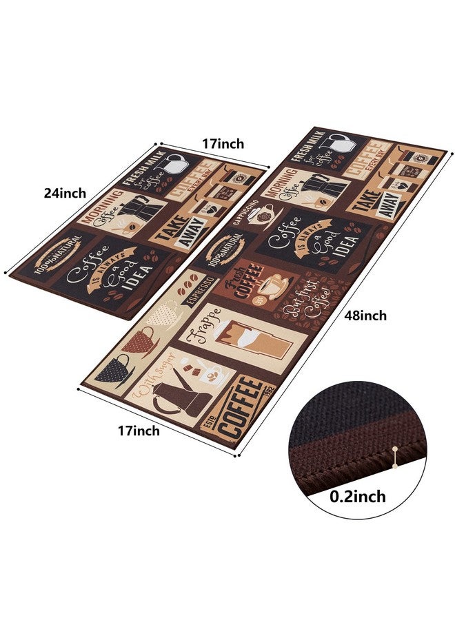 Carvapet 2 Piece Non-Slip Backing Mat Throw/Runner Rug For Kitchen Doormat Cafe Design (17"X48"+17"X24") - Image 2