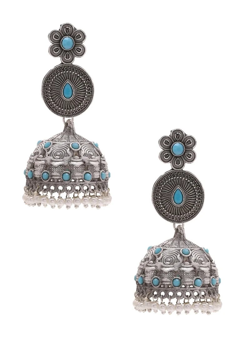Priyaasi Floral Shaped Oxidised Jhumkas