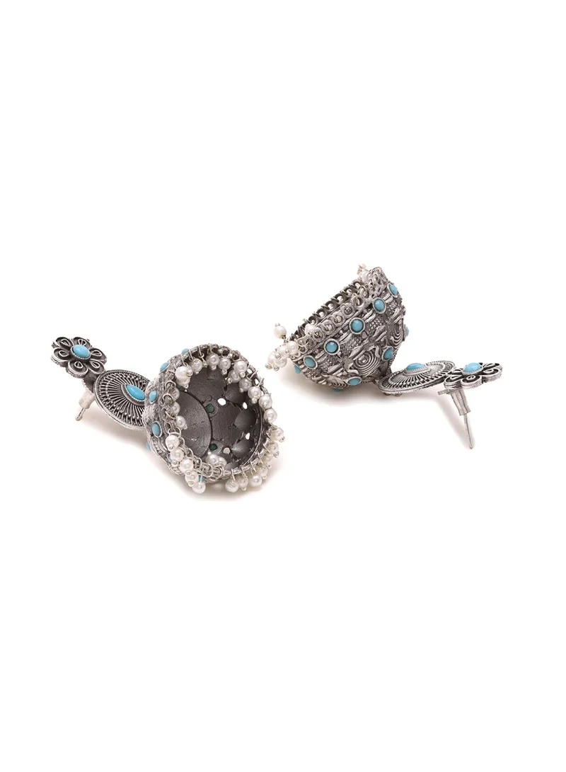 Priyaasi Floral Shaped Oxidised Jhumkas