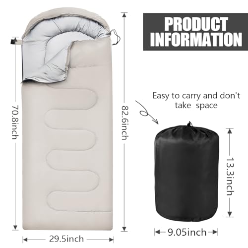 OBTANIM Sleeping Bags Portable Waterproof Thick Camping Sleeping Bag for Adults Kids 4 Seasons Cold Weather or Warm Backpacking Hiking Travel Indoor Outdoor Use Grey - Image 3