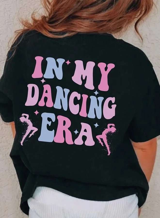 Take Two Take Two Girls Black Dancing Era Graphic Print T-Shirt