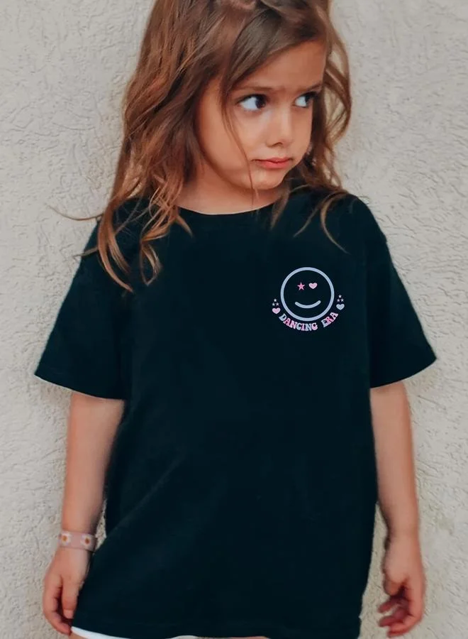 تايك تو Take Two Girls Black Dancing Era Graphic Print T-Shirt