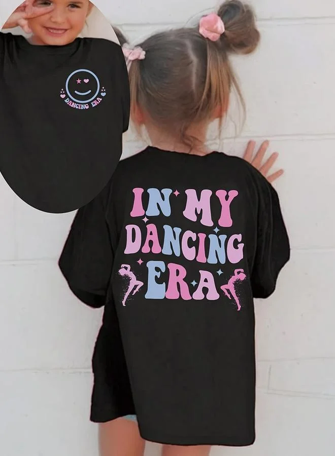 تايك تو Take Two Girls Black Dancing Era Graphic Print T-Shirt