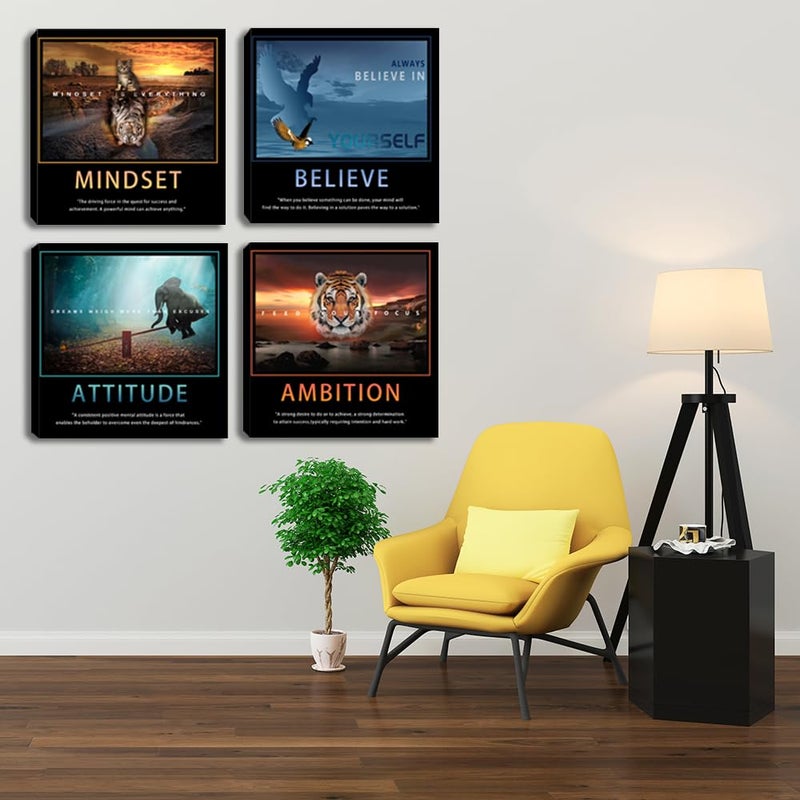 Kuiluuye Motivational Wall Art Inspirational Canvas Poster Print Modern Inspiring Entrepreneur Quotes Animals Painting Picture Office Wall Decor Framed Artwork 4 Pieces Living Room Bedroom Workplace Decoration - Image 5