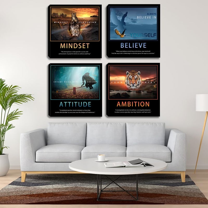 Kuiluuye Motivational Wall Art Inspirational Canvas Poster Print Modern Inspiring Entrepreneur Quotes Animals Painting Picture Office Wall Decor Framed Artwork 4 Pieces Living Room Bedroom Workplace Decoration - Image 2
