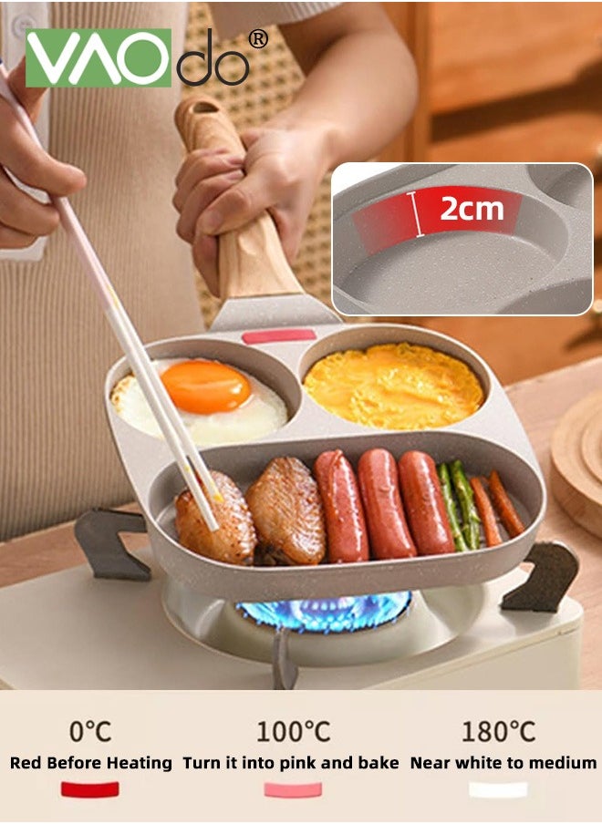 VAOdo 4PCS Egg Pan with Lid and Oil Brush and Spatula Nonstick 3 Section Pancake Pan Suitable for all stoves Divided Pan for Breakfast Medical Stone Egg Frying Pan  - Image 3