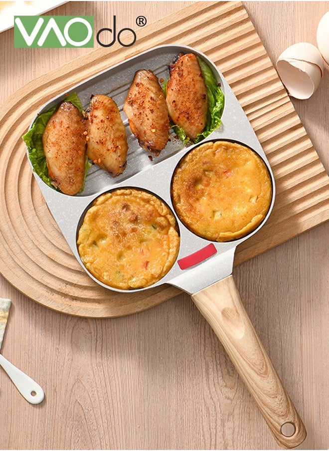 VAOdo 4PCS Egg Pan with Lid and Oil Brush and Spatula Nonstick 3 Section Pancake Pan Suitable for all stoves Divided Pan for Breakfast Medical Stone Egg Frying Pan  - Image 2