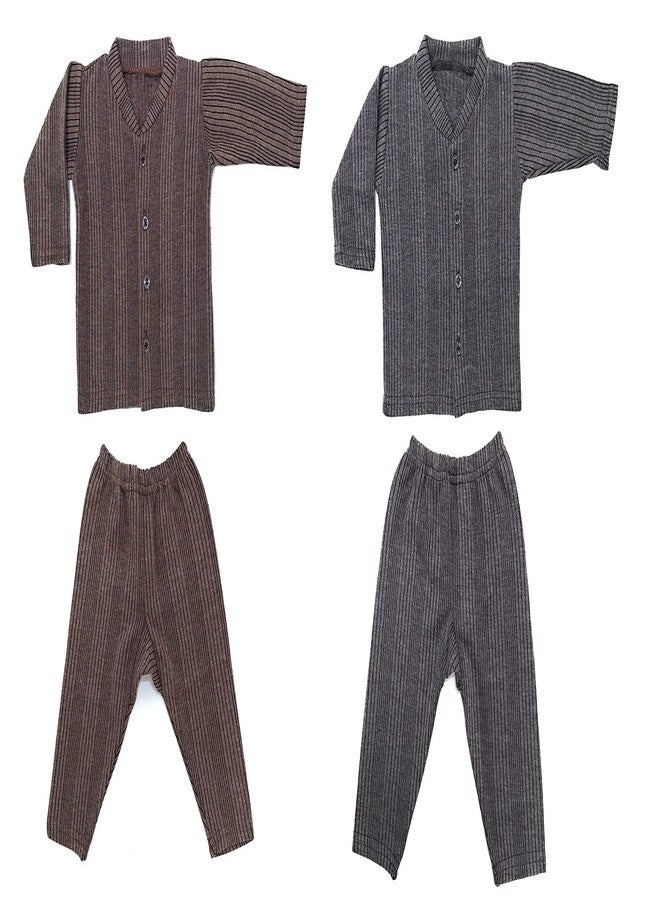 Tangy Kids Thermal Set Front Open Inner Winter Wear Top & Pyjama Body Warmer for New Born Infants Baby Boys & Baby Girls in Dark Color Set of 2 (Brown Grey, 18-24 Months) - Image 1