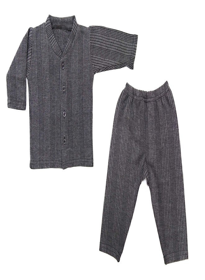 Tangy Kids Thermal Set Front Open Inner Winter Wear Top & Pyjama Body Warmer for New Born Infants Baby Boys & Baby Girls in Dark Color Set of 2 (Brown Grey, 18-24 Months) - Image 3