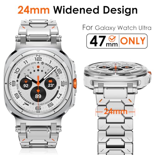 WINGLE Stainless Steel Band for Galaxy Watch Ultra Bands 47mm 20252024 Men Rugged Durable Armor Metal Band Classy Casual Business Samsung Galaxy Watch Ultra Bands Butterfly Folding Clasp Silver - Image 3