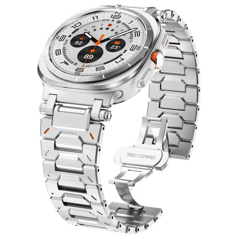 WINGLE Stainless Steel Band for Galaxy Watch Ultra Bands 47mm 20252024 Men Rugged Durable Armor Metal Band Classy Casual Business Samsung Galaxy Watch Ultra Bands Butterfly Folding Clasp Silver - Image 2