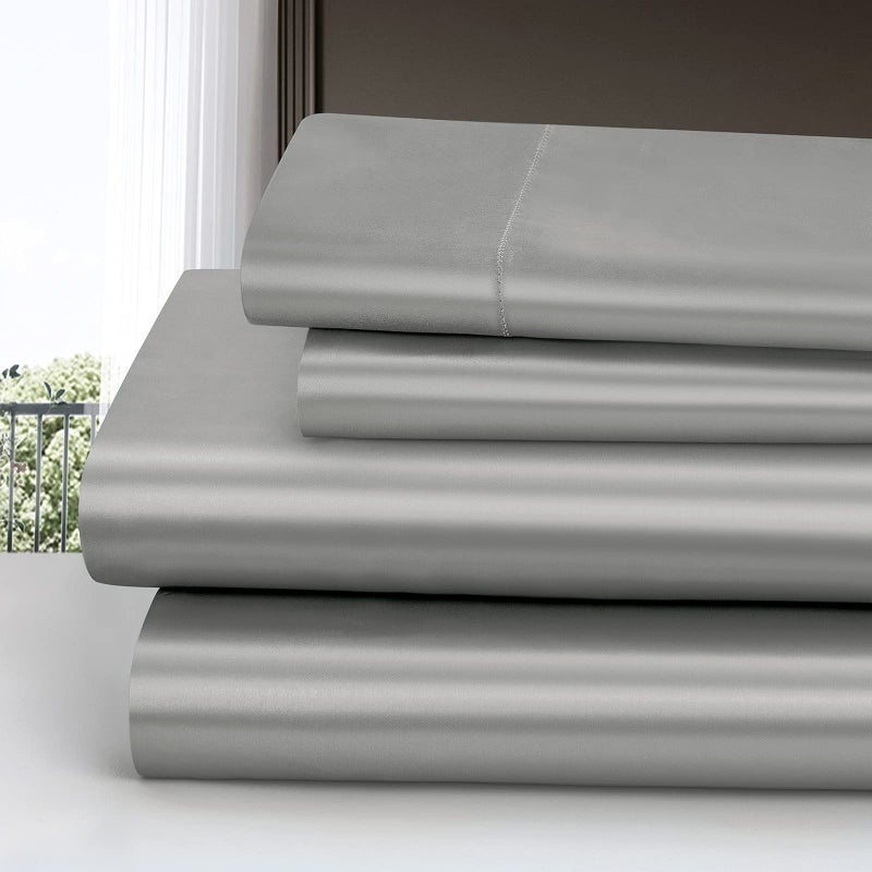 Homiest 4pcs Satin Sheets Set Luxury Silky Satin Bedding Set with Deep Pocket, 1 Fitted Sheet + 1 Flat Sheet + 2 Pillowcases (Queen Size, Light Grey) - Image 2