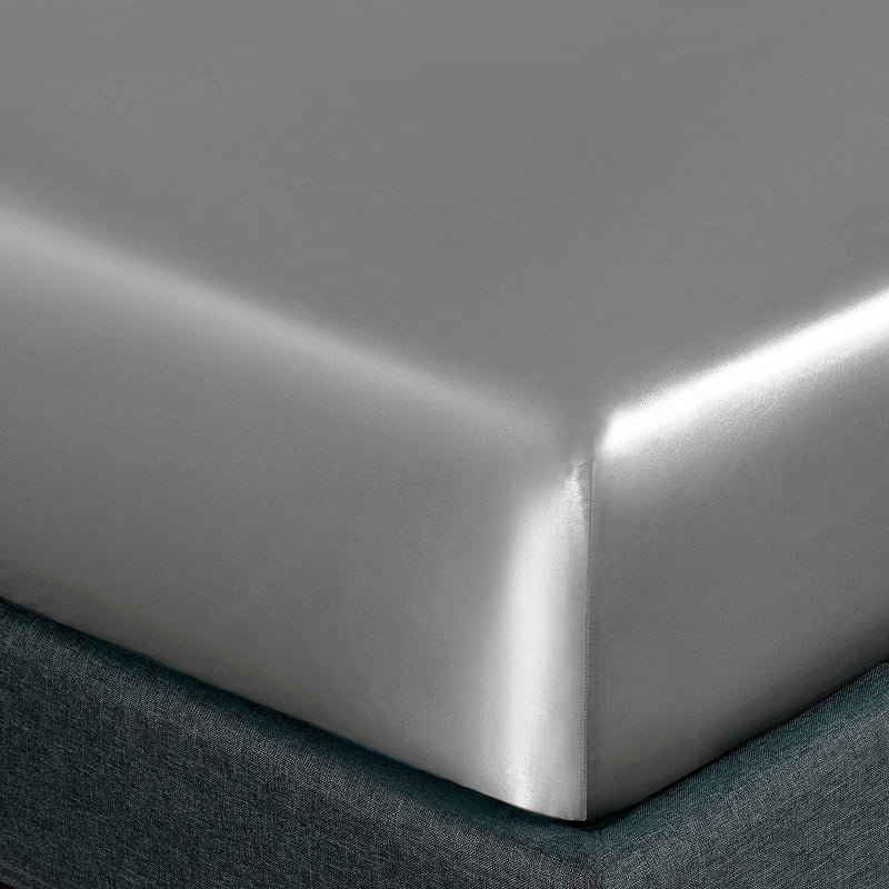 Homiest 4pcs Satin Sheets Set Luxury Silky Satin Bedding Set with Deep Pocket, 1 Fitted Sheet + 1 Flat Sheet + 2 Pillowcases (Queen Size, Light Grey) - Image 5