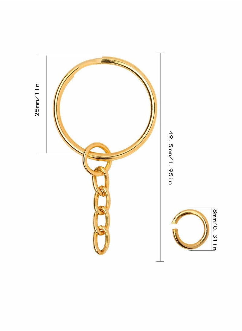 KASTWAVE - 100 Pieces Metal Split Key Rings with Chain and Open Jump Rings  Diameter Split Key Chain Rings for DIY Crafts Keys Pendant Jewelry Making Gold - Image 1