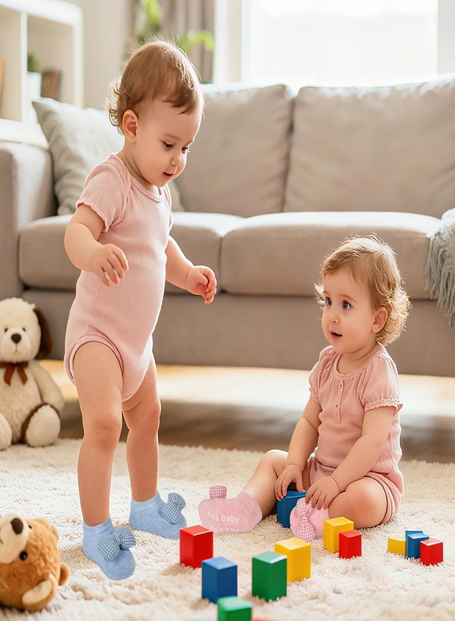 Ecnimb Baby Socks 0-6 Months Baby Girl Socks Non Slip Infant Prewalker Socks Crib Shoes for Newborn Toddler Soft Breathable Cotton Ankle Socks with Anti-Lost - Image 2