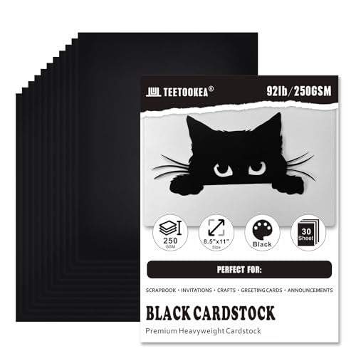 TEETOOKEA 30 Sheets Black Cardstock, 8.5 x 11 Card Stock, 92lb/250gsm Thick Cover Stock, Heavyweight Printer Paper for Invitations, Scrapbooking, Crafting, DIY Projects, Decoration and Drawing - Image 1