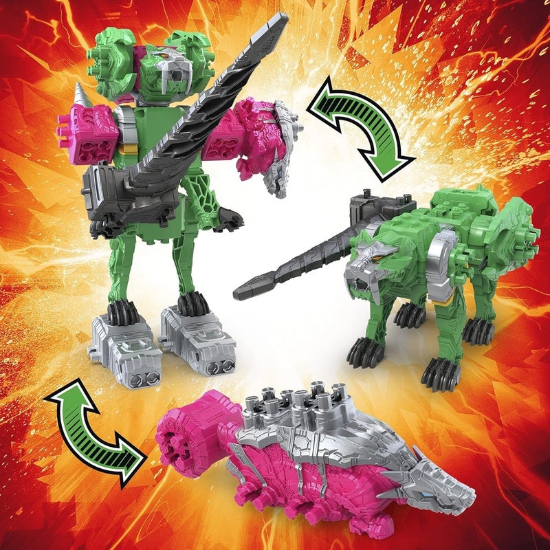 Power Rangers Dino Fury Pink Ankylo Hammer and Green Tiger Claw Zord Toys for Kids Ages 4 and Up Zord Link Mix-and-Match Custom Build System - Image 4