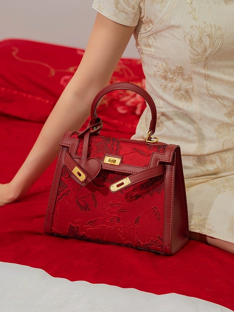 Chinese Style Embroidered Kelly Bag Spring Bridal Bag Mother Bag Red Wedding Bag Portable Shoulder Messenger Bag - Image 2