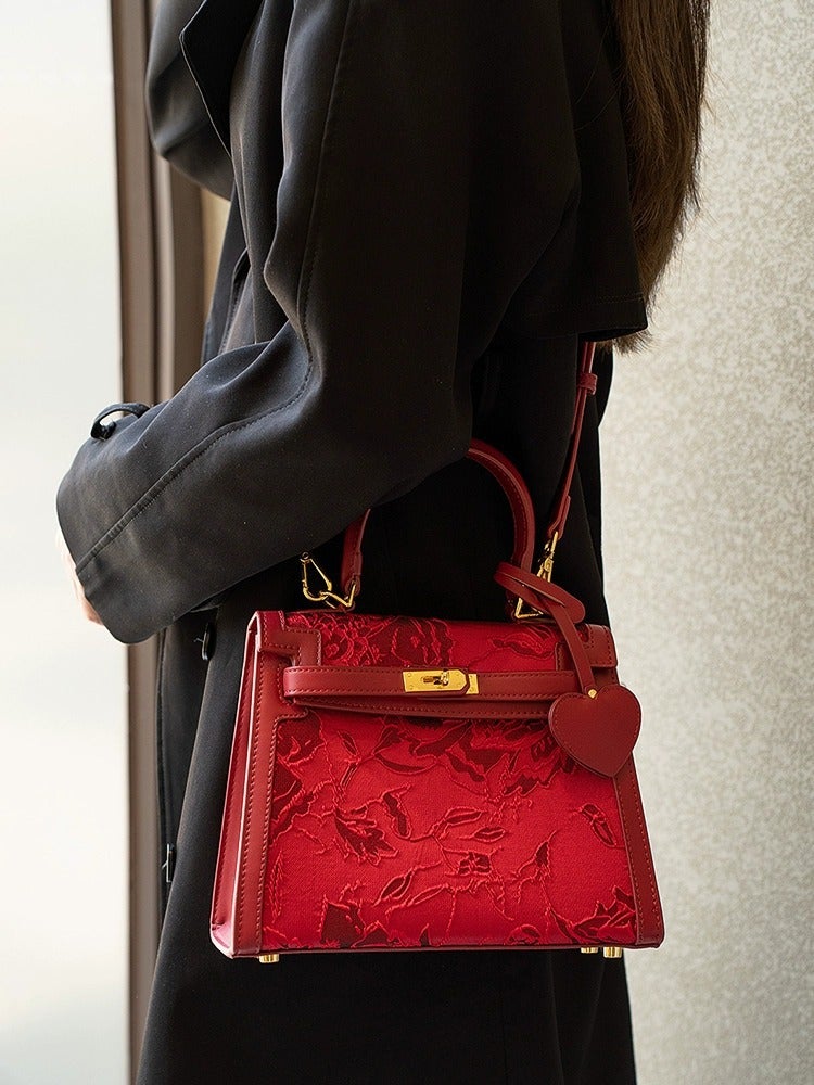 Chinese Style Embroidered Kelly Bag Spring Bridal Bag Mother Bag Red Wedding Bag Portable Shoulder Messenger Bag - Image 4