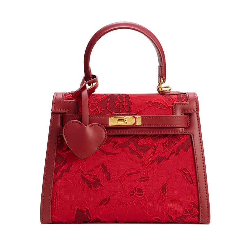 Chinese Style Embroidered Kelly Bag Spring Bridal Bag Mother Bag Red Wedding Bag Portable Shoulder Messenger Bag - Image 1