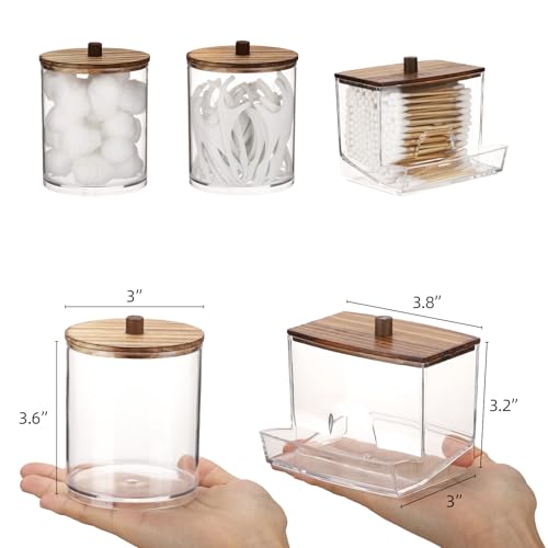 Tbestmax Qtips Dispenser Bathroom Container, 10/12 oz Big Cotton Ball Holder, Apothecary Jar Organizer for Storage Cotton Swab, Cotton Round Pads, Floss Picks (Black Wood Lids) - Image 3