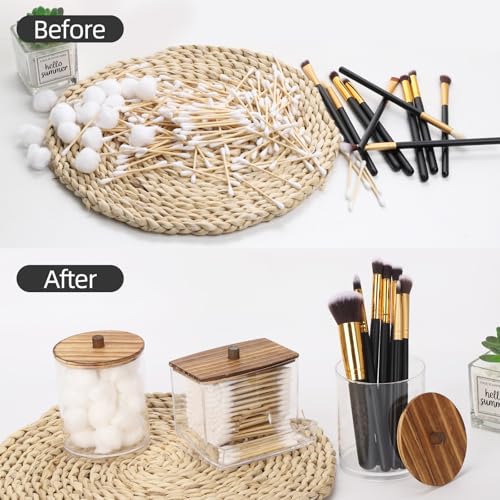 Tbestmax Qtips Dispenser Bathroom Container, 10/12 oz Big Cotton Ball Holder, Apothecary Jar Organizer for Storage Cotton Swab, Cotton Round Pads, Floss Picks (Black Wood Lids) - Image 4