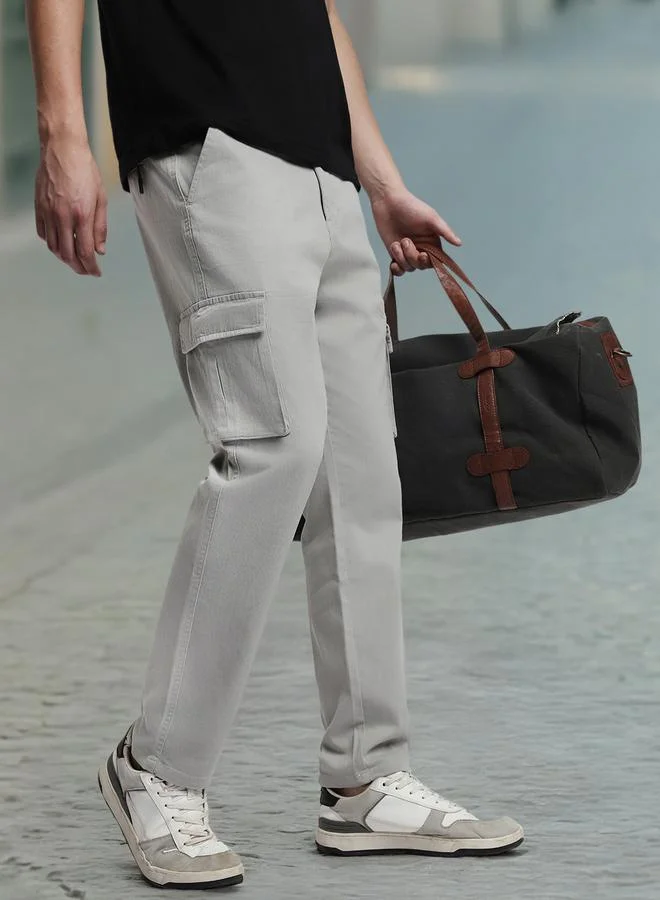 Dennis Lingo Slim Fit Light Grey Trouser for Men - Cotton Blend, Full Length, Mid Rise, Casual,