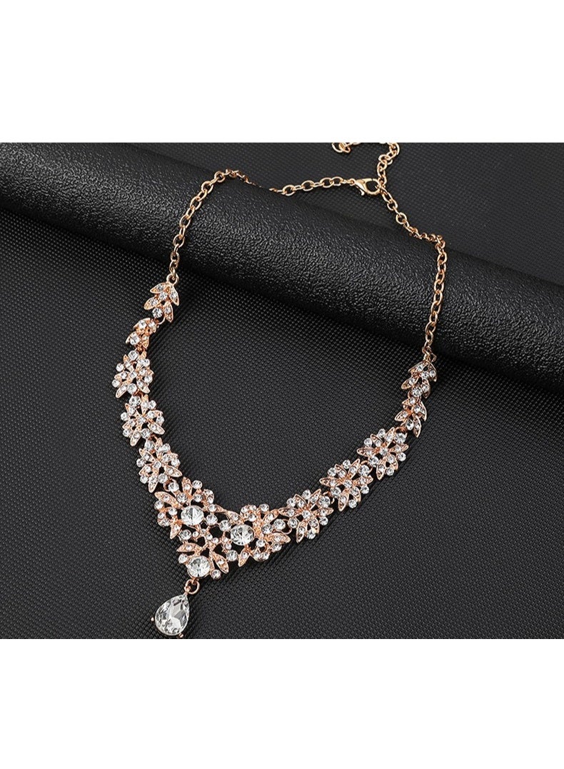 Bukela 2 Piece Rose Gold Floral Jewelry Set - Teardrop Necklace Earrings for Wedding Evening Party - Image 5