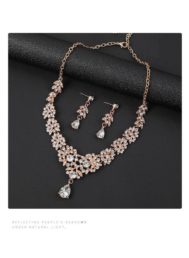 Bukela 2 Piece Rose Gold Floral Jewelry Set - Teardrop Necklace Earrings for Wedding Evening Party - Image 3