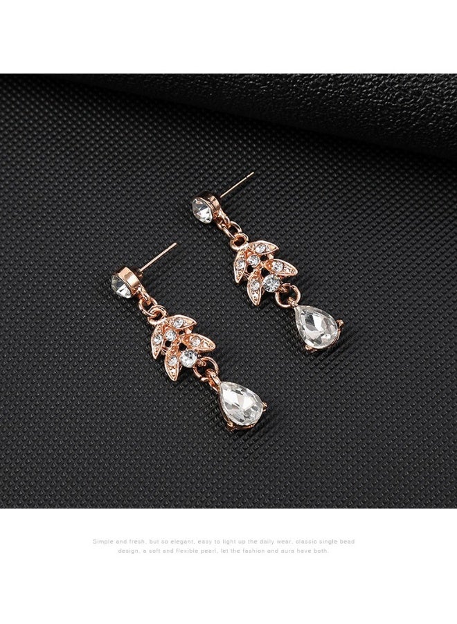 Bukela 2 Piece Rose Gold Floral Jewelry Set - Teardrop Necklace Earrings for Wedding Evening Party - Image 4