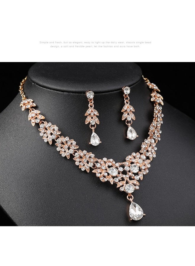 Bukela 2 Piece Rose Gold Floral Jewelry Set - Teardrop Necklace Earrings for Wedding Evening Party - Image 2