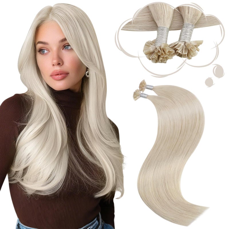 Moresoo Keratin Hair Extensions White Blonde U Tip Hair Extensions Human Hair Blonde Utip Extensions Human Hair for Wedding 50S50G 18 Inch - Image 3