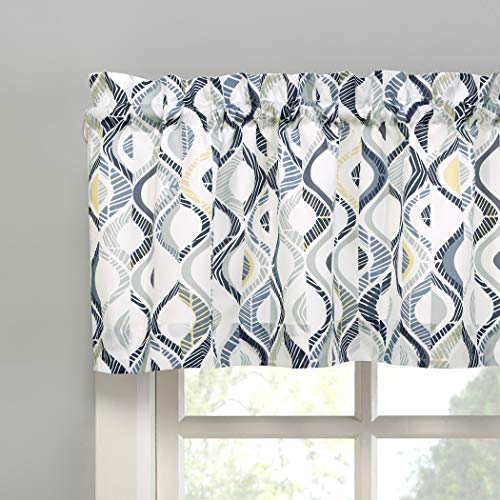 No. 918 Barker Geometric Semi-Sheer Rod Pocket Kitchen Curtain Valance and Tiers Set, 54" x 24", White - Image 2
