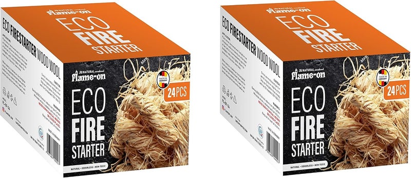 Flame-on Flame on Organic Wood Wool Quick Light Eco Fire Starters for Grilling, Campfires, and Outdoor Fireplaces (Two Pack) - Image 1