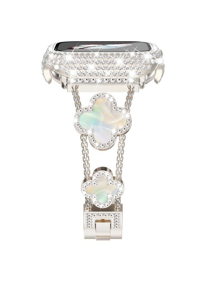 MegaGear Compatible with Apple Watch Bands 44mm for Women, Jewelry Diamond Rhinestone Stainless Steel Metal Wristband Strap with Bling PC Protective Case for iWatch Series 6/5/4 SE, Starlight/Rainbow  - Image 2