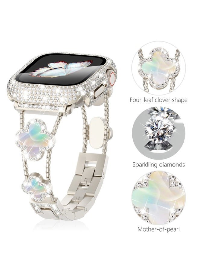 MegaGear Compatible with Apple Watch Bands 44mm for Women, Jewelry Diamond Rhinestone Stainless Steel Metal Wristband Strap with Bling PC Protective Case for iWatch Series 6/5/4 SE, Starlight/Rainbow  - Image 3