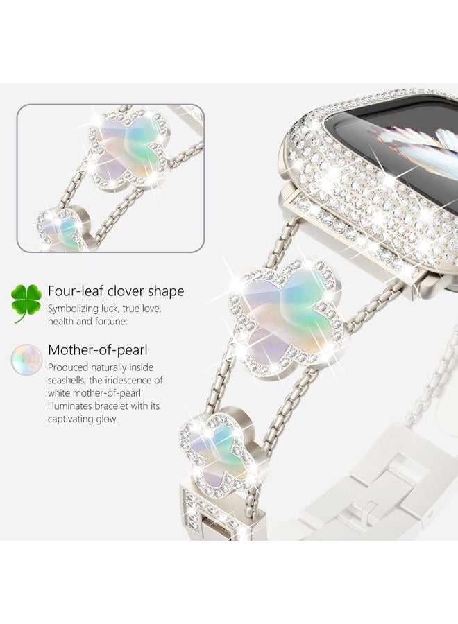 MegaGear Compatible with Apple Watch Bands 44mm for Women, Jewelry Diamond Rhinestone Stainless Steel Metal Wristband Strap with Bling PC Protective Case for iWatch Series 6/5/4 SE, Starlight/Rainbow  - Image 4